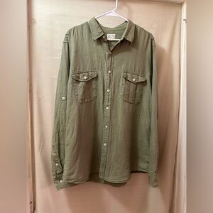 J.Crew Women’s Olive Linen Utility Button-Up | Size XL Casual Oversize